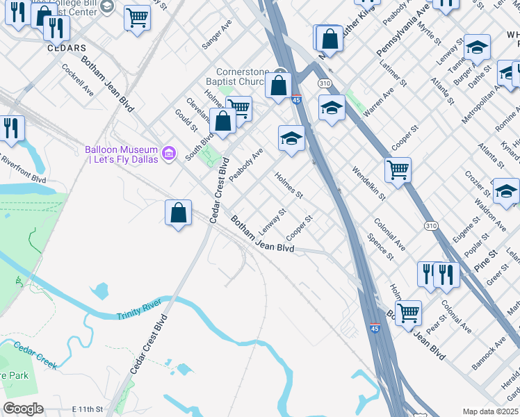 map of restaurants, bars, coffee shops, grocery stores, and more near 1308 Coleman Avenue in Dallas