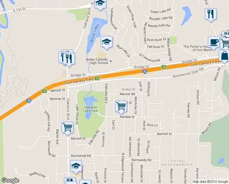 map of restaurants, bars, coffee shops, grocery stores, and more near 4413 Menzer Road in Fort Worth