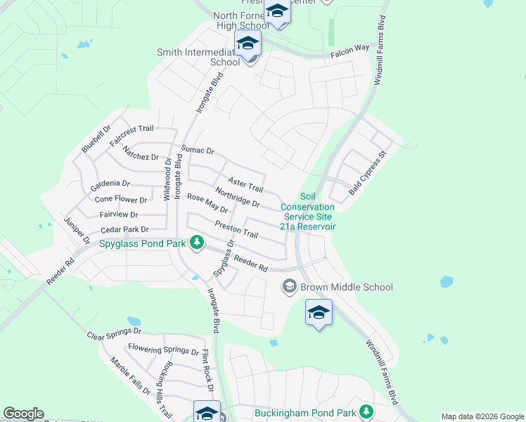 map of restaurants, bars, coffee shops, grocery stores, and more near 2026 Northridge Drive in Forney