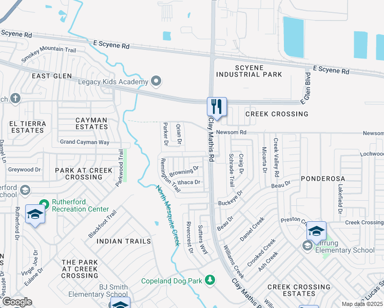 map of restaurants, bars, coffee shops, grocery stores, and more near 2401 Baretta Drive in Mesquite