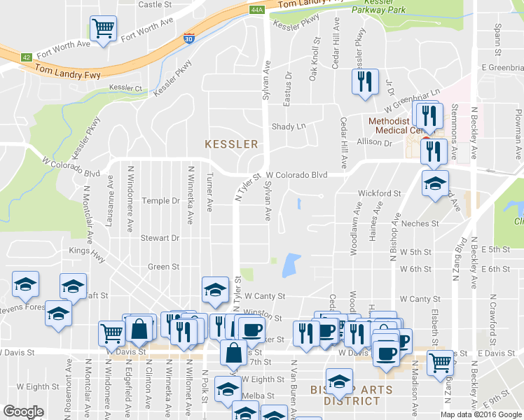 map of restaurants, bars, coffee shops, grocery stores, and more near 810 Salmon Drive in Dallas