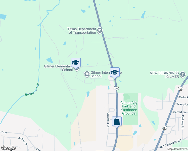 map of restaurants, bars, coffee shops, grocery stores, and more near 1623 U.S. 271 in Gilmer
