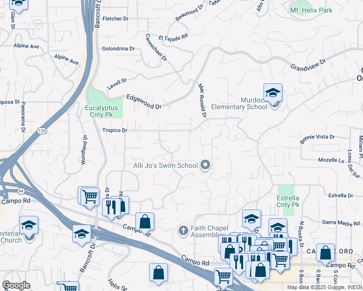 map of restaurants, bars, coffee shops, grocery stores, and more near 9435 Morcado Circle in La Mesa