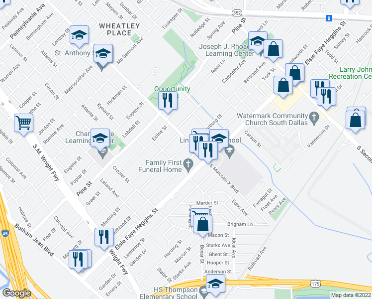 map of restaurants, bars, coffee shops, grocery stores, and more near in Dallas