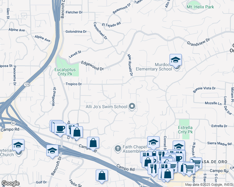 map of restaurants, bars, coffee shops, grocery stores, and more near 9435 Morcado Circle in La Mesa