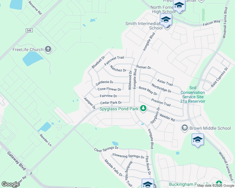 map of restaurants, bars, coffee shops, grocery stores, and more near 2015 Fairview Drive in Forney