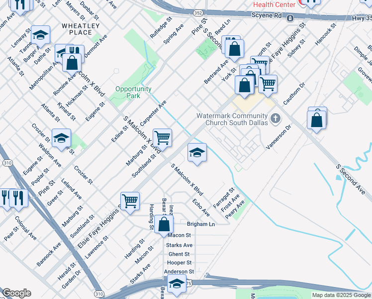 map of restaurants, bars, coffee shops, grocery stores, and more near 2842 Elsie Faye Heggins Street in Dallas