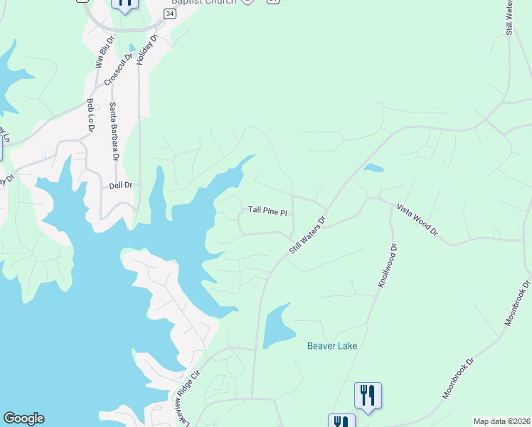 map of restaurants, bars, coffee shops, grocery stores, and more near 1-17 Tall Pine Place in Dadeville