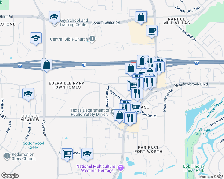 map of restaurants, bars, coffee shops, grocery stores, and more near 8221 Ederville Road in Fort Worth