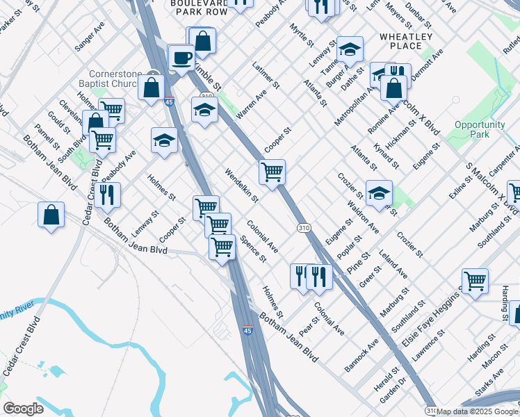 map of restaurants, bars, coffee shops, grocery stores, and more near 3709 Wendelkin Street in Dallas