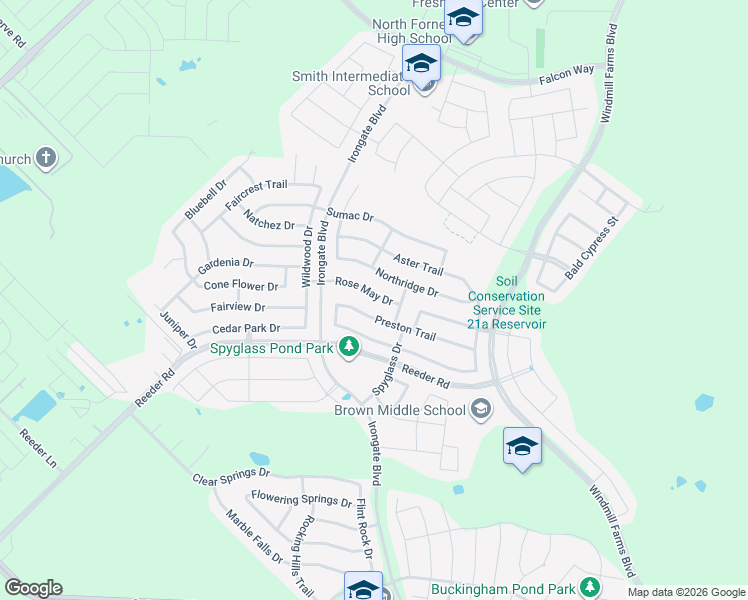 map of restaurants, bars, coffee shops, grocery stores, and more near 2111 Rose May Drive in Forney