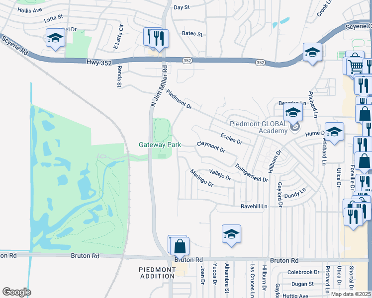 map of restaurants, bars, coffee shops, grocery stores, and more near 7210 Claymont Drive in Dallas