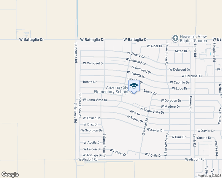 map of restaurants, bars, coffee shops, grocery stores, and more near 12387 West Obregon Drive in Arizona City
