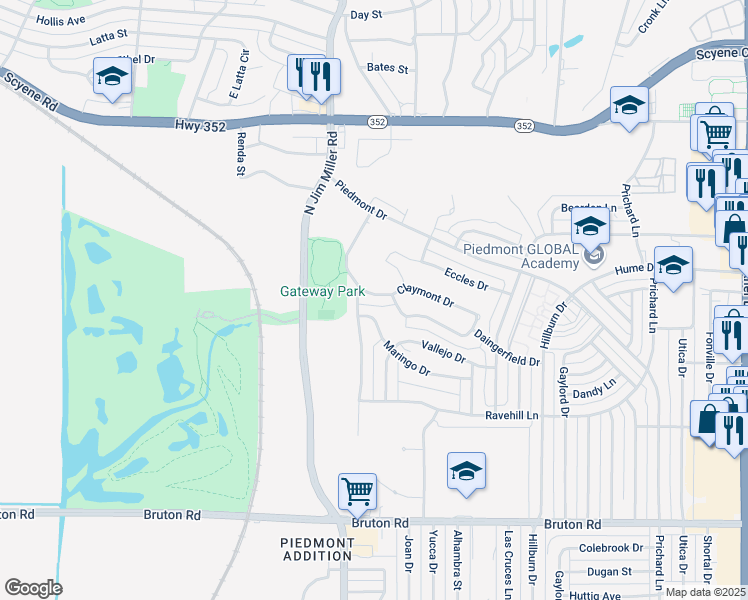 map of restaurants, bars, coffee shops, grocery stores, and more near 7210 Claymont Drive in Dallas