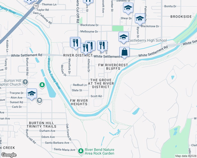 map of restaurants, bars, coffee shops, grocery stores, and more near 4932 Deavers Lane in Fort Worth