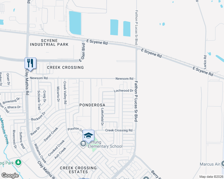 map of restaurants, bars, coffee shops, grocery stores, and more near 3301 Lochwood Drive in Mesquite