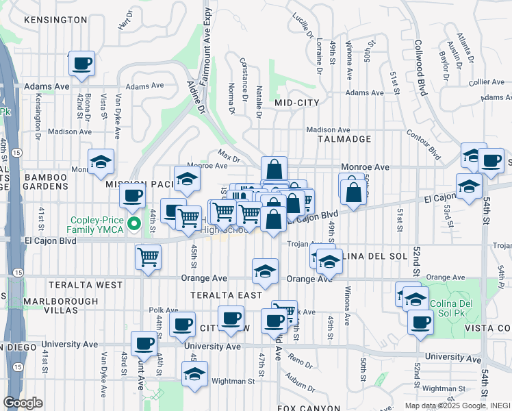 map of restaurants, bars, coffee shops, grocery stores, and more near 4669 Meade Avenue in San Diego