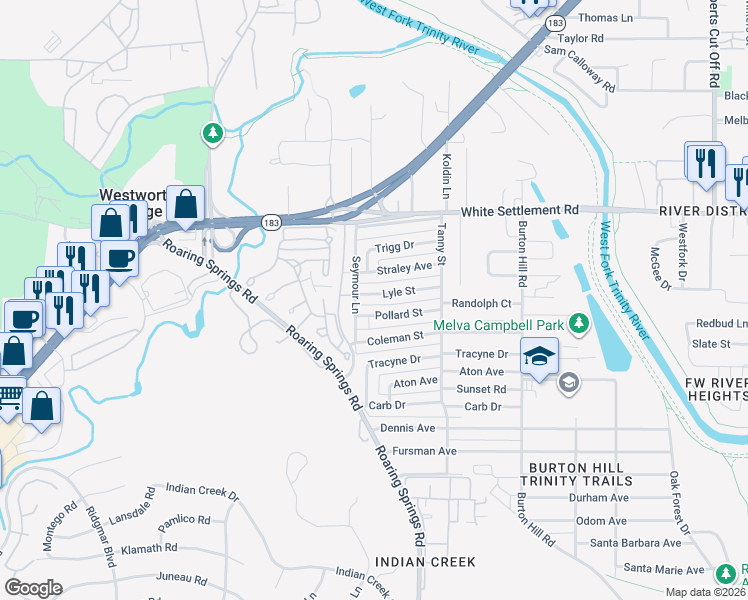 map of restaurants, bars, coffee shops, grocery stores, and more near 5857 Lyle Street in Westworth Village
