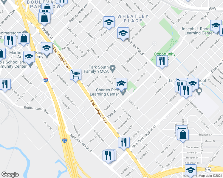 map of restaurants, bars, coffee shops, grocery stores, and more near 3928 Waldron Ave in Dallas