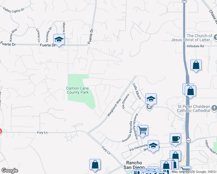 map of restaurants, bars, coffee shops, grocery stores, and more near 11478 Calle Simpson in El Cajon