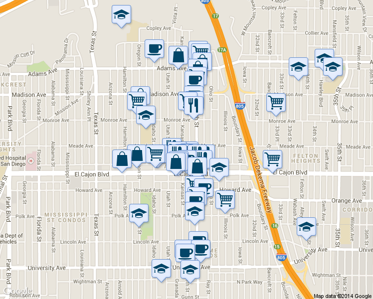 map of restaurants, bars, coffee shops, grocery stores, and more near in San Diego