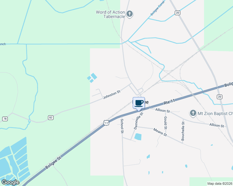 map of restaurants, bars, coffee shops, grocery stores, and more near Johnston Street in Boligee