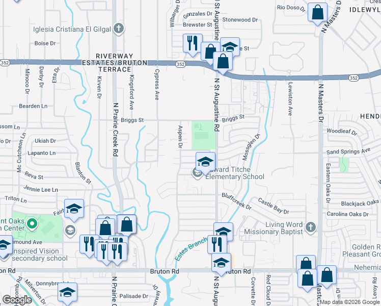 map of restaurants, bars, coffee shops, grocery stores, and more near 9538 Belinda Lane in Dallas