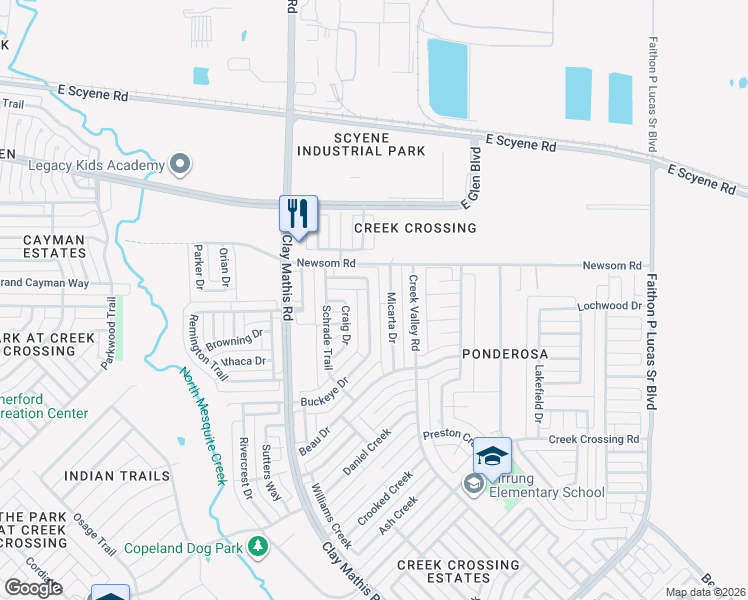 map of restaurants, bars, coffee shops, grocery stores, and more near 820 Buckeye Dr in Mesquite