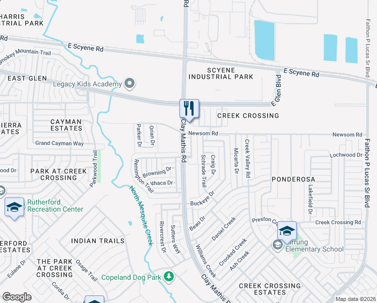 map of restaurants, bars, coffee shops, grocery stores, and more near 827 Ashley Place in Mesquite