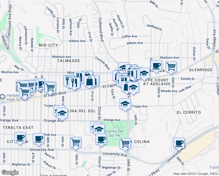 map of restaurants, bars, coffee shops, grocery stores, and more near 5 Dawson Avenue in San Diego