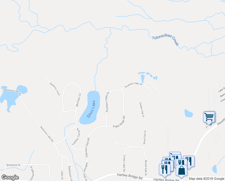 map of restaurants, bars, coffee shops, grocery stores, and more near 434 Southern Oaks Drive in Macon