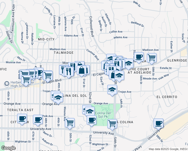map of restaurants, bars, coffee shops, grocery stores, and more near 5 Dawson Avenue in San Diego