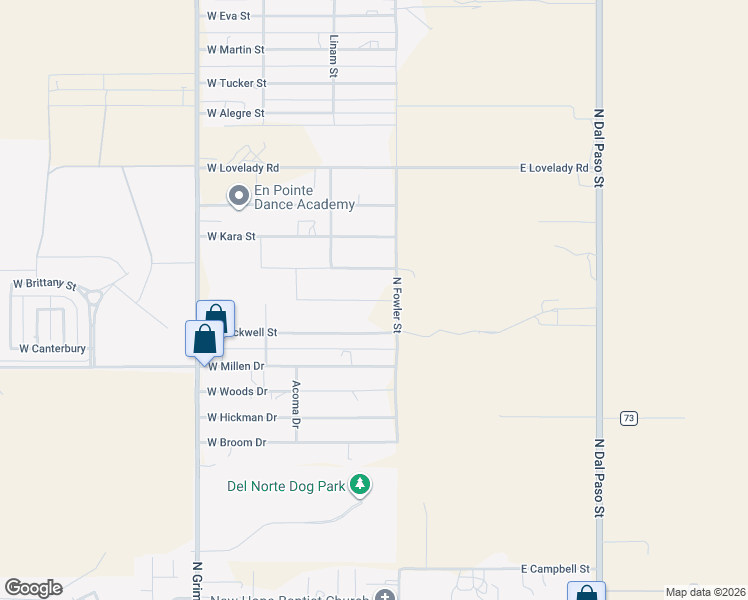 map of restaurants, bars, coffee shops, grocery stores, and more near 5023-5057 North Fowler Street in Hobbs