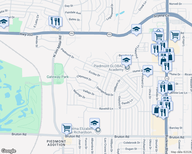 map of restaurants, bars, coffee shops, grocery stores, and more near 7416 Eccles Drive in Dallas