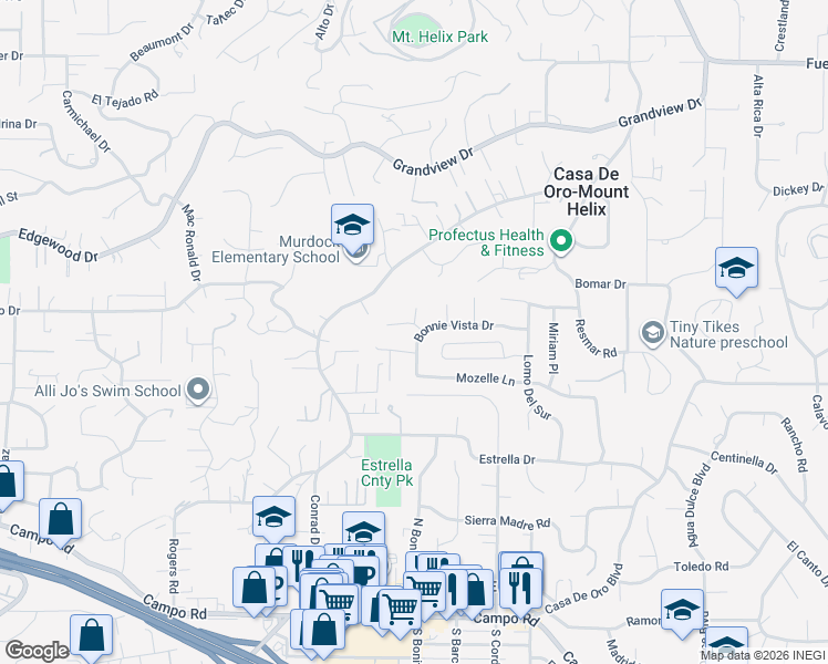 map of restaurants, bars, coffee shops, grocery stores, and more near 9830 Lyncarol Drive in La Mesa