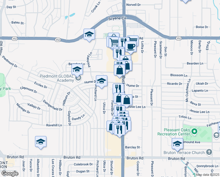 map of restaurants, bars, coffee shops, grocery stores, and more near 2631 Fonville Drive in Dallas