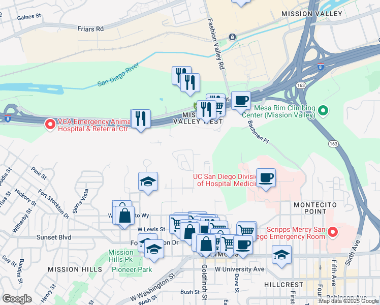 map of restaurants, bars, coffee shops, grocery stores, and more near 4388 Hawk Street in San Diego