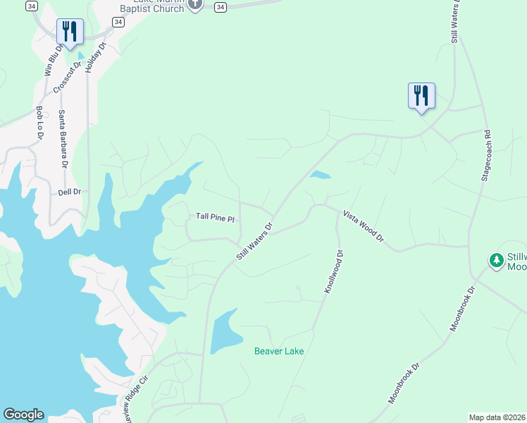 map of restaurants, bars, coffee shops, grocery stores, and more near Fern Brook Drive in Dadeville