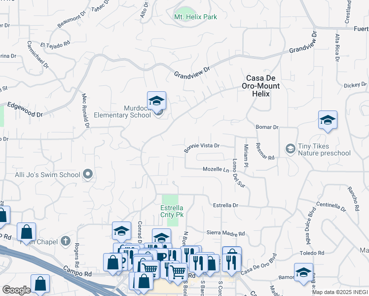 map of restaurants, bars, coffee shops, grocery stores, and more near 9830 Lyncarol Drive in La Mesa
