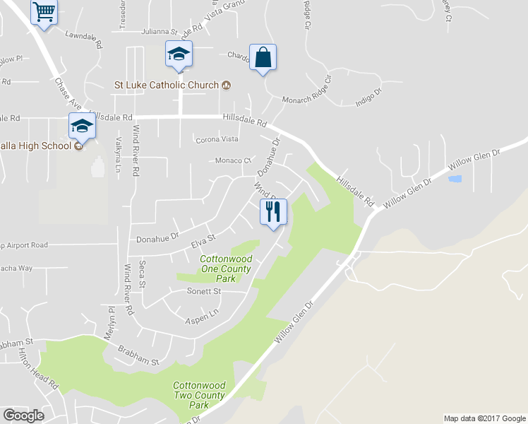 map of restaurants, bars, coffee shops, grocery stores, and more near Pierce Court in El Cajon