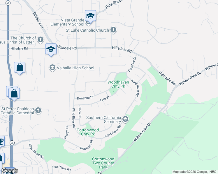 map of restaurants, bars, coffee shops, grocery stores, and more near 1958 Donahue Drive in El Cajon