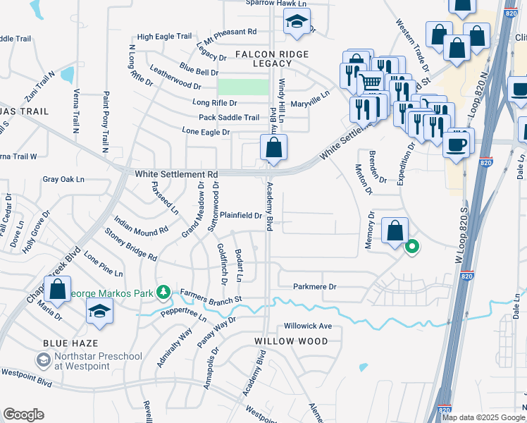 map of restaurants, bars, coffee shops, grocery stores, and more near 232 Memory Drive in Fort Worth
