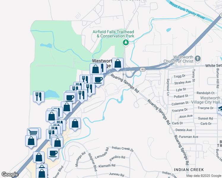 map of restaurants, bars, coffee shops, grocery stores, and more near 25 Leonard Trail in Westworth Village