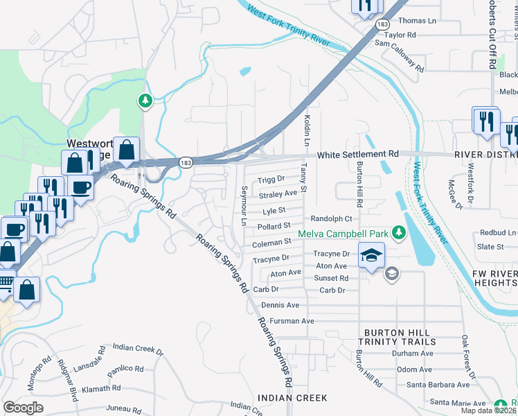 map of restaurants, bars, coffee shops, grocery stores, and more near 5857 Lyle Street in Westworth Village