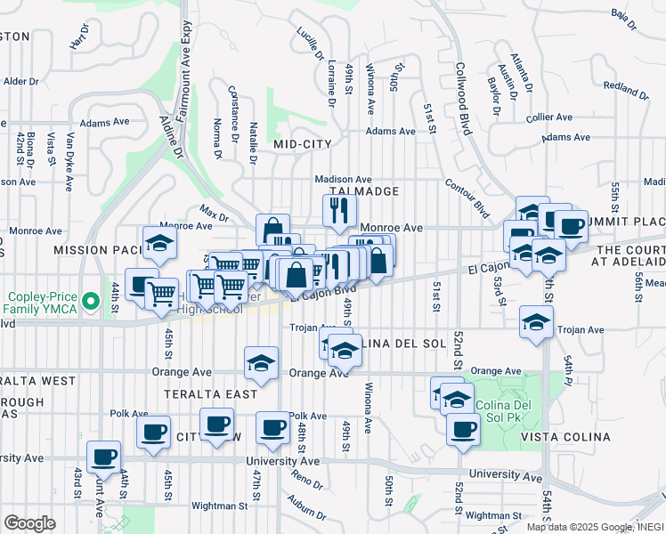 map of restaurants, bars, coffee shops, grocery stores, and more near 4421 Estrella Avenue in San Diego
