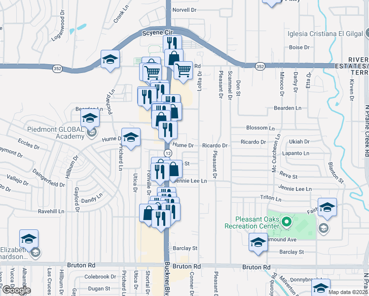 map of restaurants, bars, coffee shops, grocery stores, and more near 8138 Cavalier Circle in Dallas
