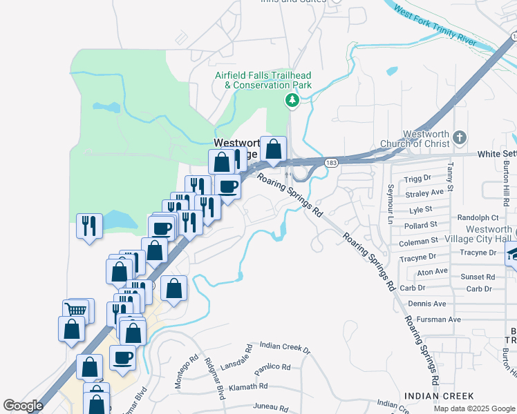 map of restaurants, bars, coffee shops, grocery stores, and more near 25 Leonard Trail in Westworth Village
