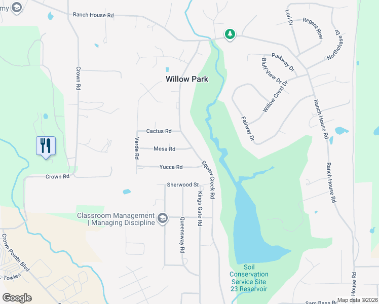 map of restaurants, bars, coffee shops, grocery stores, and more near 428 Squaw Creek Road in Willow Park