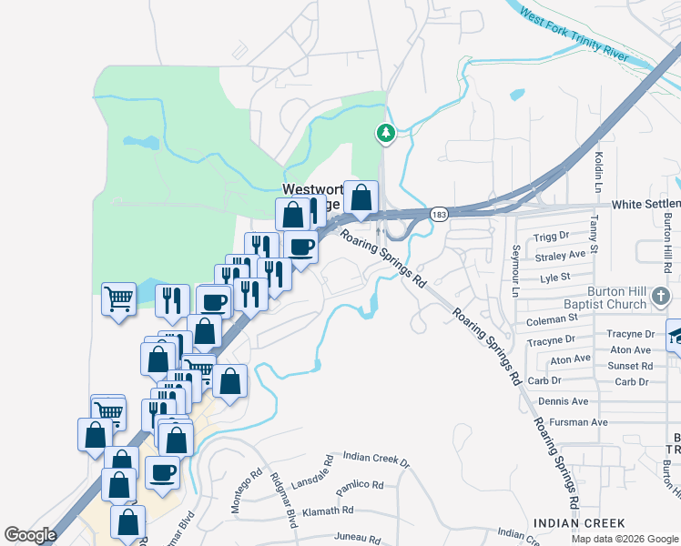 map of restaurants, bars, coffee shops, grocery stores, and more near 25 Leonard Trail in Westworth Village