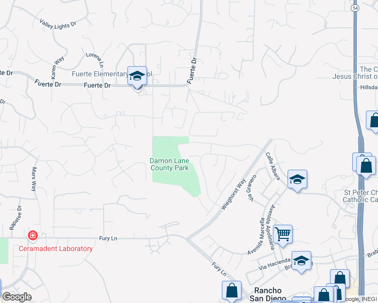 map of restaurants, bars, coffee shops, grocery stores, and more near 11624 Via Bolsa in El Cajon